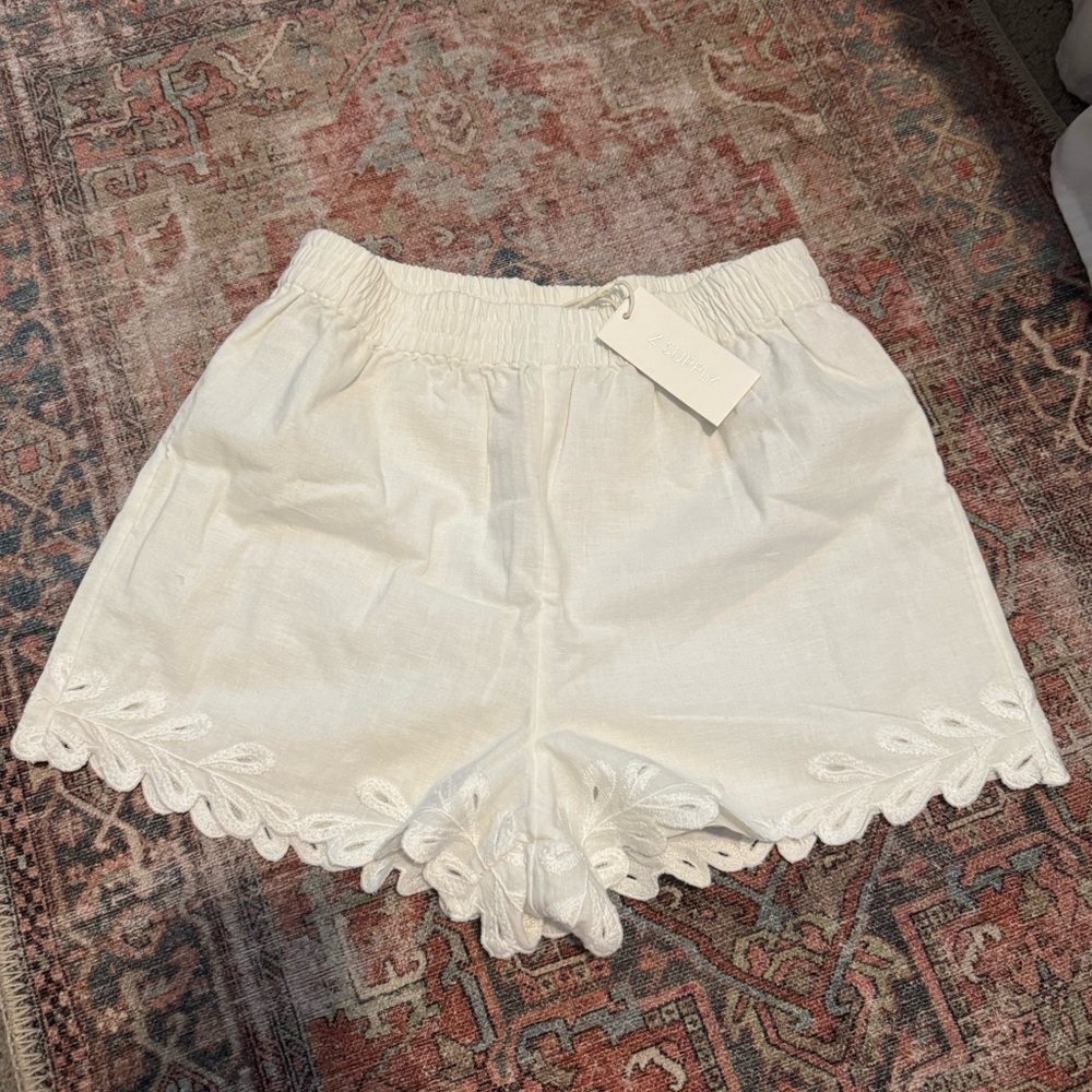 White Embroidered Shorts